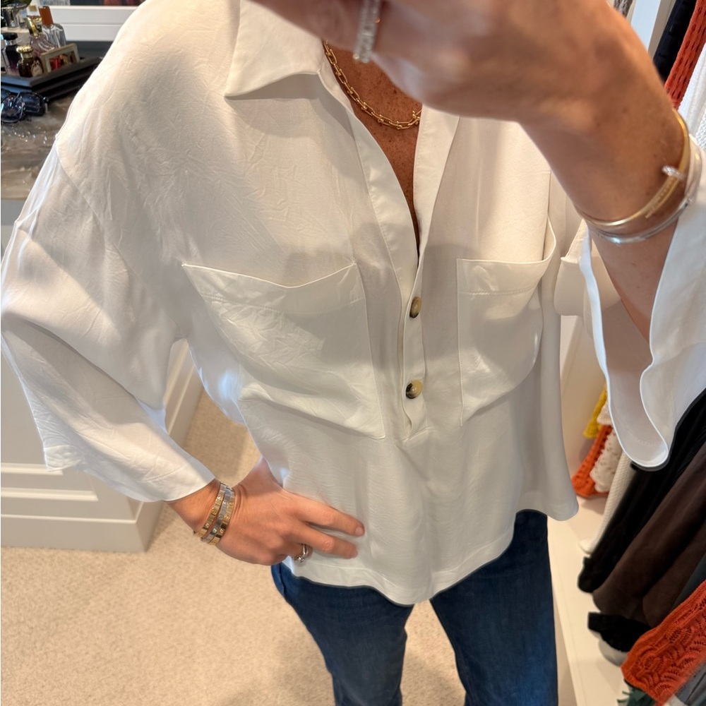 Zara wide sleeve satin effect shirt, size S